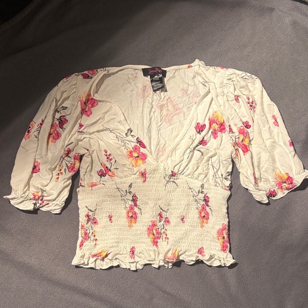 Elegant Floral Women's Blouse with Smocked Waist